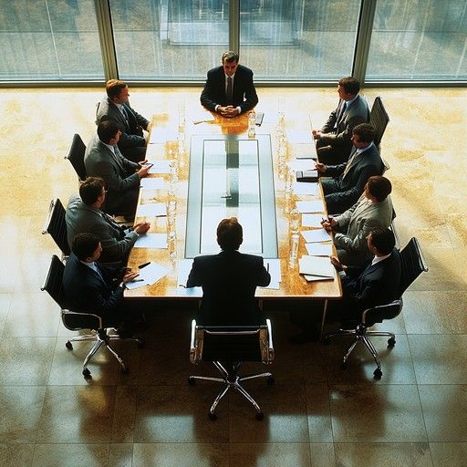 An executive team meets around a boardroom table
