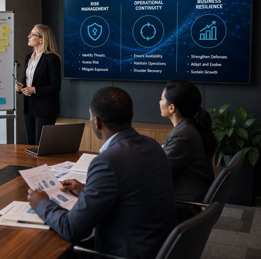 A security leader presents a resilience strategy to colleagues